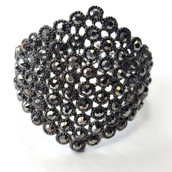 Gorgeous Hematite Rhinestone Wide Cuff Bracelet - Picture 4 of 14